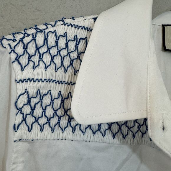 Tuckernuck‎ White Smocked Marlowe Button Down Shirt Blouse sz S Small  Career - Picture 3 of 4
